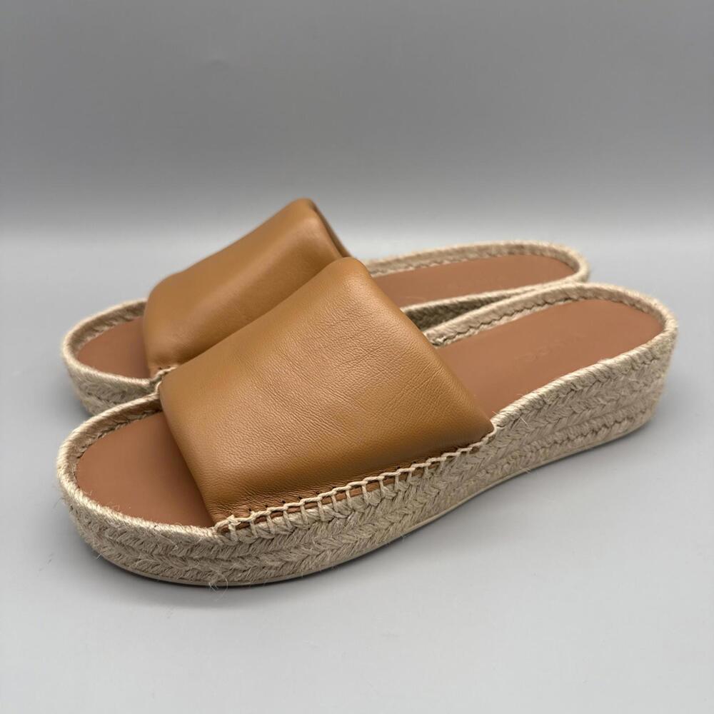 Vince Cognac Leather Espadrille Platform Slide Sandals